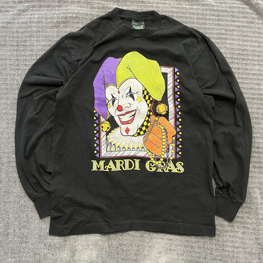 Vintage MARDI GRAS Single Stitch Black New Orleans Jester Jazz Music T Shirt Med